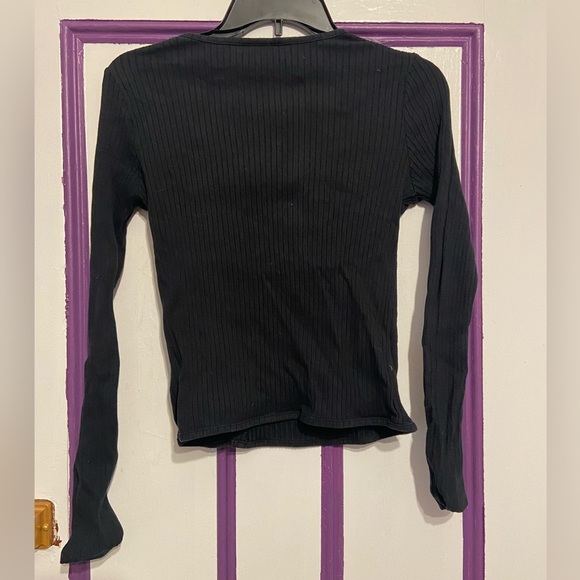 Black TOPSHOP Long Sleeve Shirt with Buttons - Picture 3 of 3